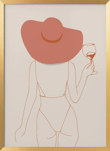 Chic Hat And Wine | Poster - Gold Frame Interior