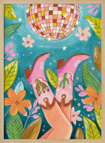 Cowboy boots and disco ball | Poster - Wood Frame Interior