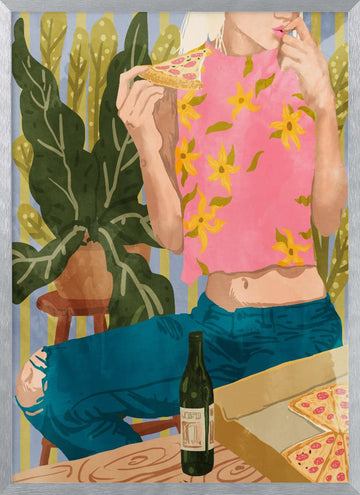 Casual Pizza Night | Poster - Silver Frame Interior