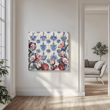 Butterflies and Delft Tulips | Canvas - Room Interior 1