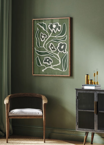 Modern Green Flowers | Poster - Room Interior 2