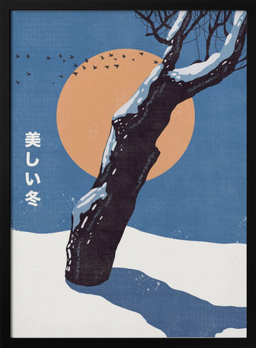 Snowy Winter Sun | Poster - Black Metal Frame Interior