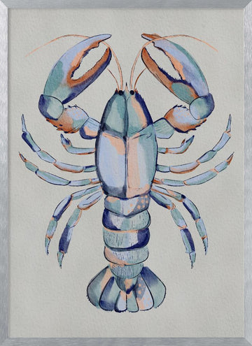 Watercolor Blue Lobster | Poster - Silver Frame Interior