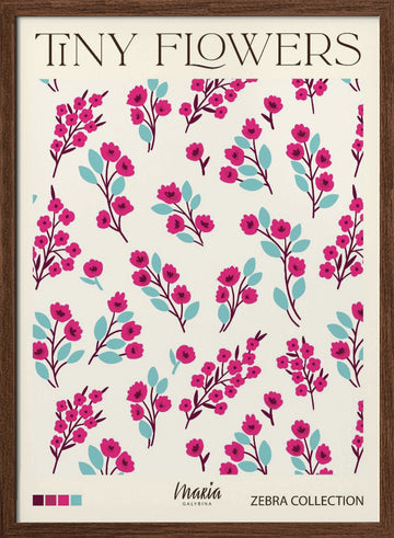 Tiny Pink Blooms | Poster - Walnut Frame Interior