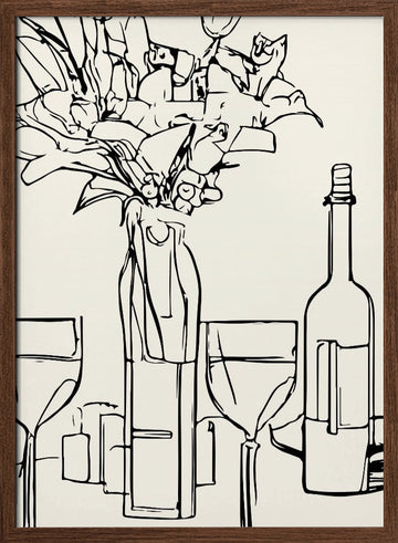 Wine and Blooms | Poster - Walnut Frame Interior