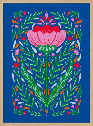Vibrant Folk Flower | Poster - Wood Frame Interior