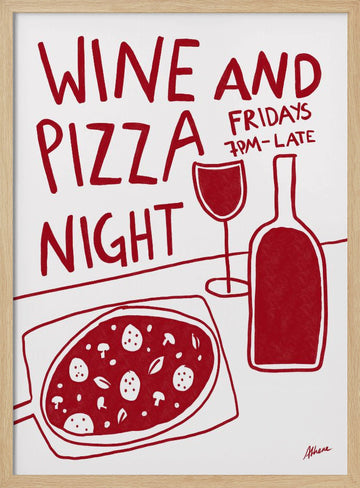Wine and Pizza | Poster - Wood Frame Interior