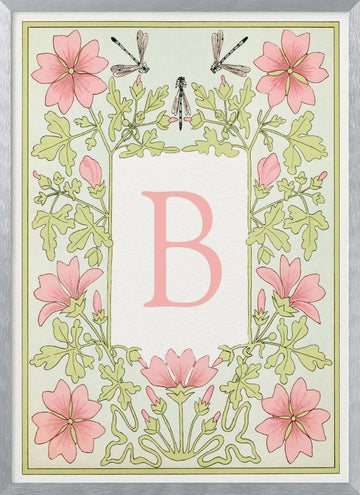 Pink Floral Letter B | Poster - Silver Frame Interior