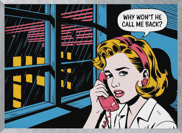 Worried Woman On Phone | Poster - Silver Frame Interior