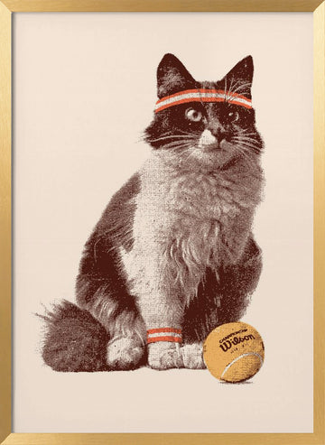Retro Tennis Cat | Poster - Gold Frame Interior
