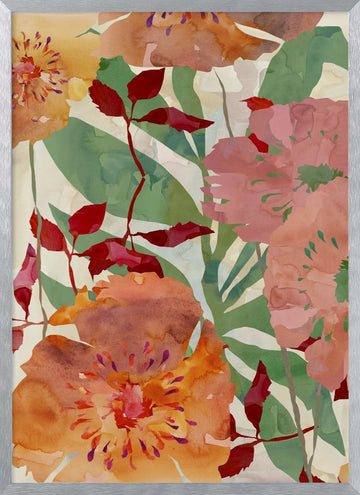 Watercolor Garden Flowers | Poster - Silver Frame Interior