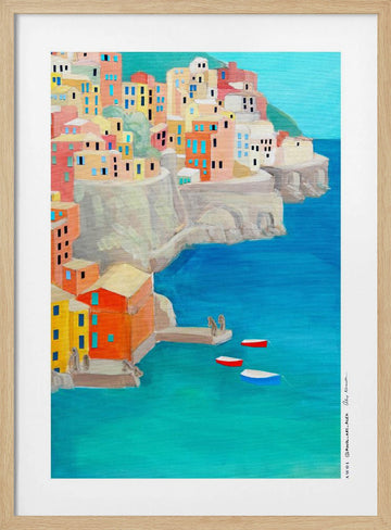 Colorful Coastal Village | Poster - Wood Frame Interior