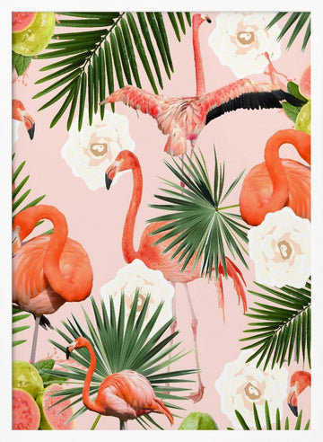Flamingos Tropical Guava Bliss | Poster - White Frame Interior