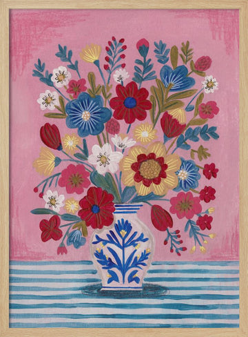 Vase Abundant Floral Still Life | Poster - Wood Frame Interior