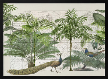 Tropical Map Wildlife | Poster - Black Metal Frame Interior