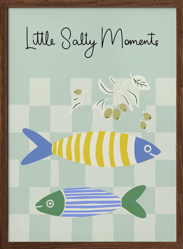 Striped Fish and Olives | Poster - Walnut Frame Interior