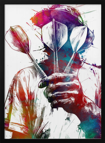 Vibrant Darts Player | Poster - Black Metal Frame Interior