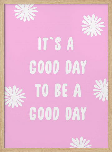 Pink Happy Quote | Poster - Wood Frame Interior