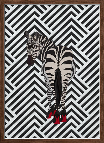 Zebra In Red Heels | Poster - Walnut Frame Interior