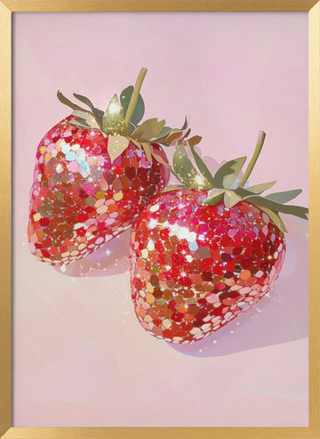 Sweet Glitter Strawberries | Poster - Gold Frame Interior