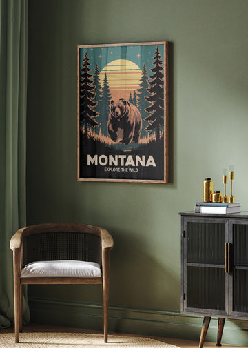 Grizzly Bear Forest Sunset | Poster - Room Interior 2