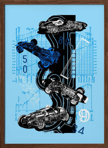 Vintage Racing Blueprints | Poster - Walnut Frame Interior