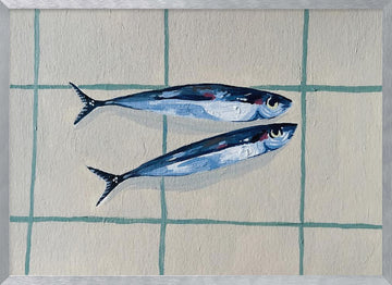 Two Blue Fish | Poster - Silver Frame Interior