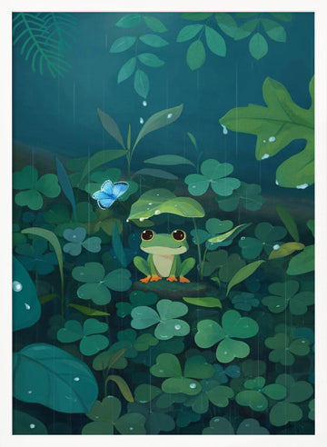 Rainy Day Frog | Poster - White Frame Interior