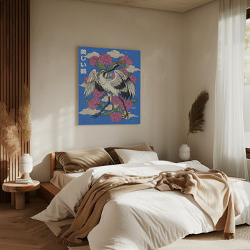 Elegant Japanese Crane Blooms | Canvas - Room Interior 2