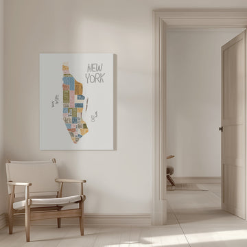 Colorful Manhattan Neighborhoods Map | Canvas - Room Interior 1
