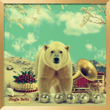 Festive Polar Bear Scene | Poster - Gold Frame Interior