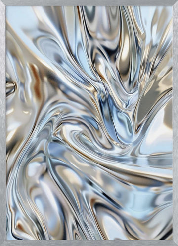 Liquid Silver Flow | Poster - Silver Frame Interior