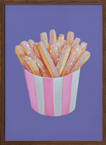 Sparkly Pink Fries | Poster - Walnut Frame Interior