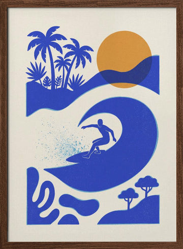 Surfer on Tropical Wave | Poster - Walnut Frame Interior