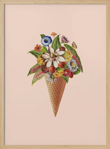 Floral Ice Cream Cone | Poster - Wood Frame Interior