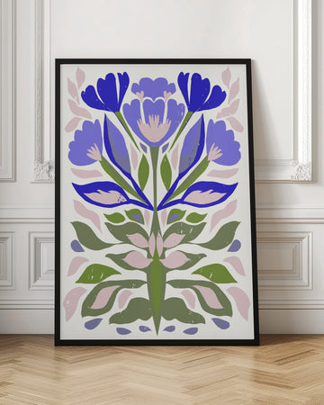 Blue Floral Folk Art | Poster - Room Interior 1
