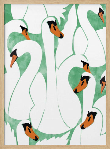 Graceful Swan Pattern | Poster - Wood Frame Interior