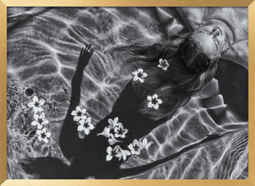 Floating Woman and Flowers | Poster - Gold Frame Interior