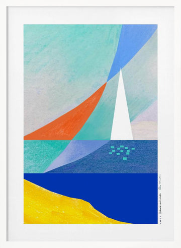 Geometric Ocean Sailboat | Poster - White Frame Interior