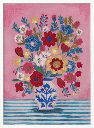 Vase Abundant Floral Still Life | Poster - White Frame Interior