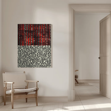 Red Stripes and Fragmented Text | Canvas - Room Interior 1