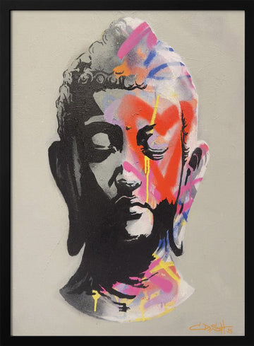 Graffiti Buddha Head | Poster - Black Metal Frame Interior