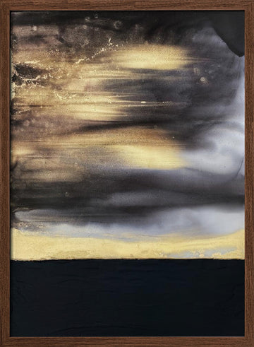 Golden Horizon Abstract | Poster - Walnut Frame Interior