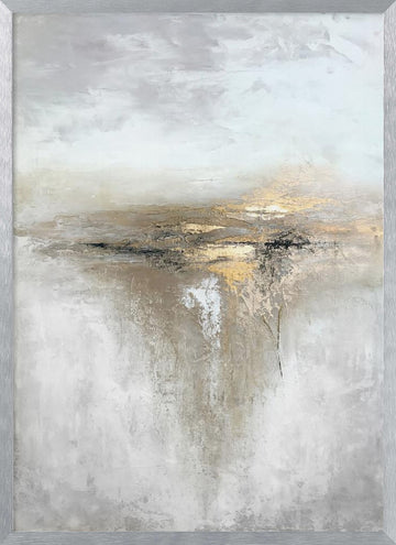 Golden Horizon Abstract | Poster - Silver Frame Interior