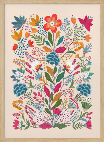 Folk Art Flower Garden | Poster - Wood Frame Interior