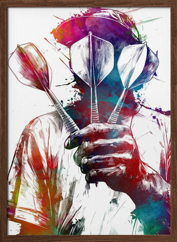 Vibrant Darts Player | Poster - Walnut Frame Interior
