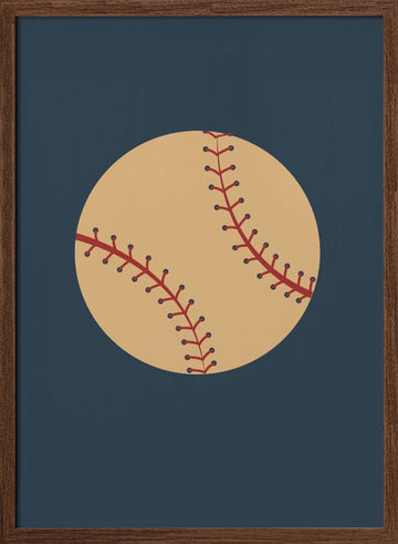 Red Stitched Baseball | Poster - Walnut Frame Interior