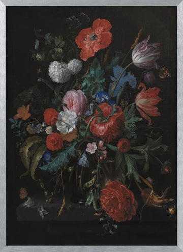 A Bunch of Flowers By Jacob Van Walscapelle | Poster - Silver Frame Interior
