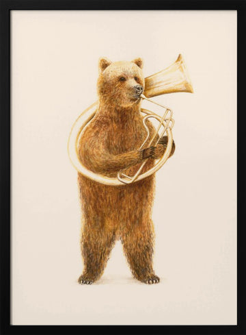Whimsical Tuba Bear | Poster - Black Metal Frame Interior