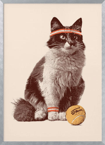 Retro Tennis Cat | Poster - Silver Frame Interior